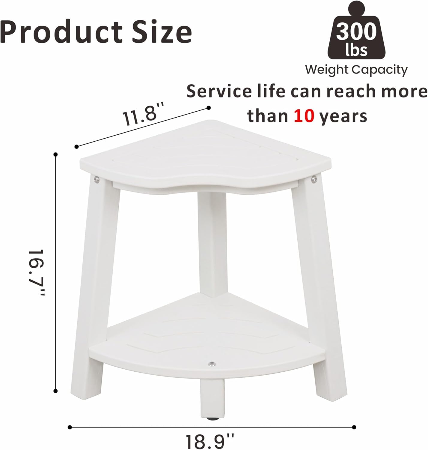 Corner Shower Bench,Plastic Stool for Shower Waterproof、Rot-Resistant,Shower Stool for Shaving Legs,Shower Benches for Inside Shower,Shower Bench Seat with Storage (White, 11.8 * 18.9 * 16.7)
