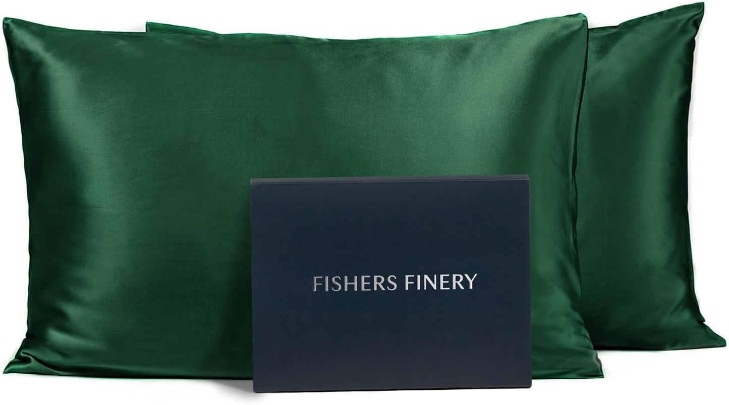 Fishers Finery 25mm 100% Pure Mulberry Silk Pillowcase (Dark Green King 2 Pack)
