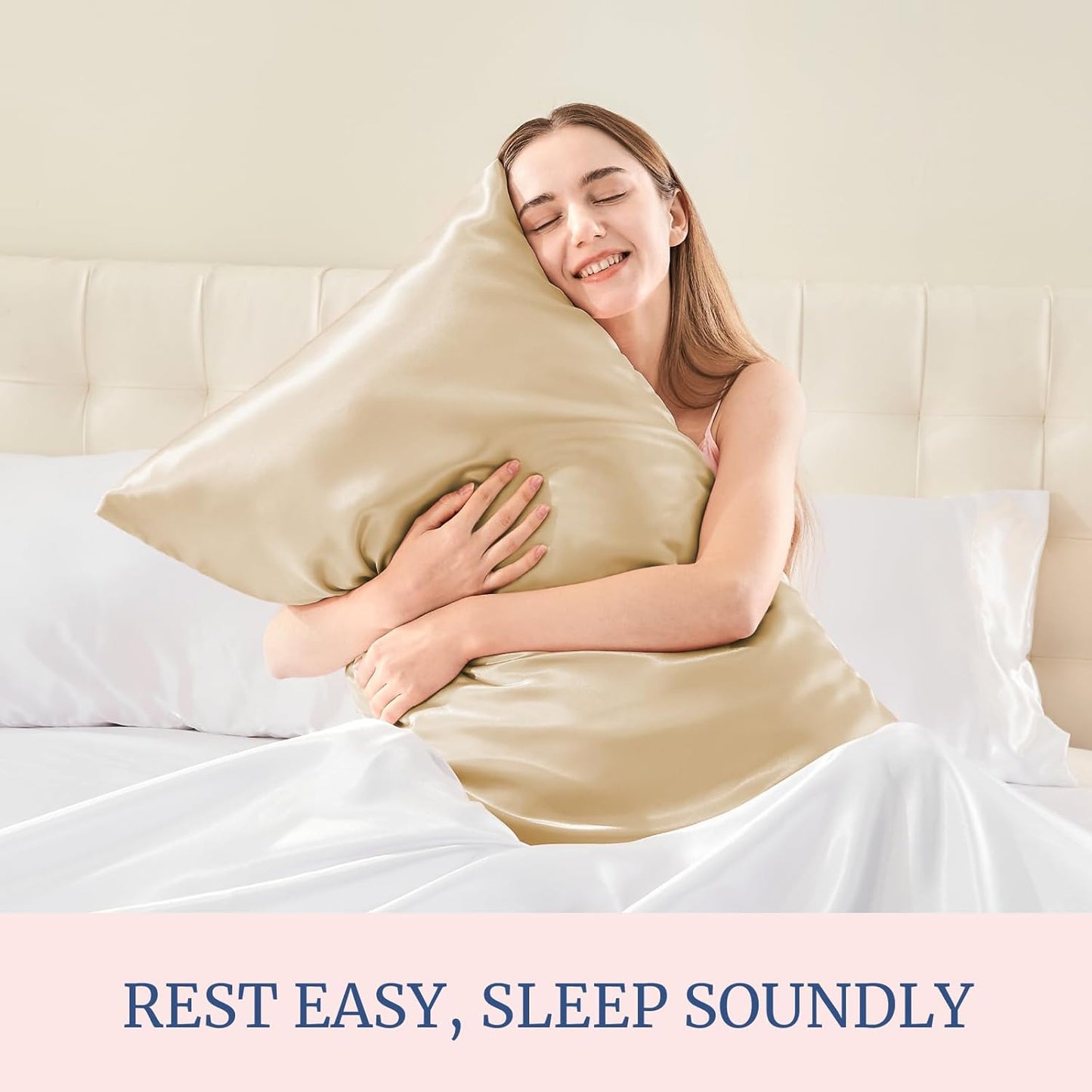 BEDELITE Satin Pillowcase for Hair and Skin, Super Soft Similar to Silk Pillow Cases 4 Pack with Envelope Closure, Cooling Pillowcases for Women Men (20"x30" Queen Size, Champagne)