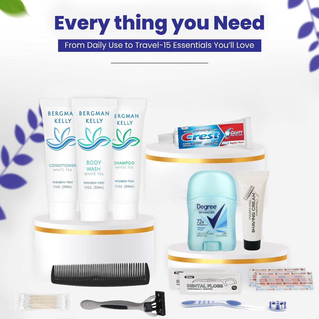 Trektote Bulk Hygiene Kit For Men – (5 Pack) 12 Piece Set Of Travel Size Toiletries, TSA Compliant, Bulk Travel Essentials, Includes Shampoo And Conditioner, Body Wash, Toiletry Bag & More