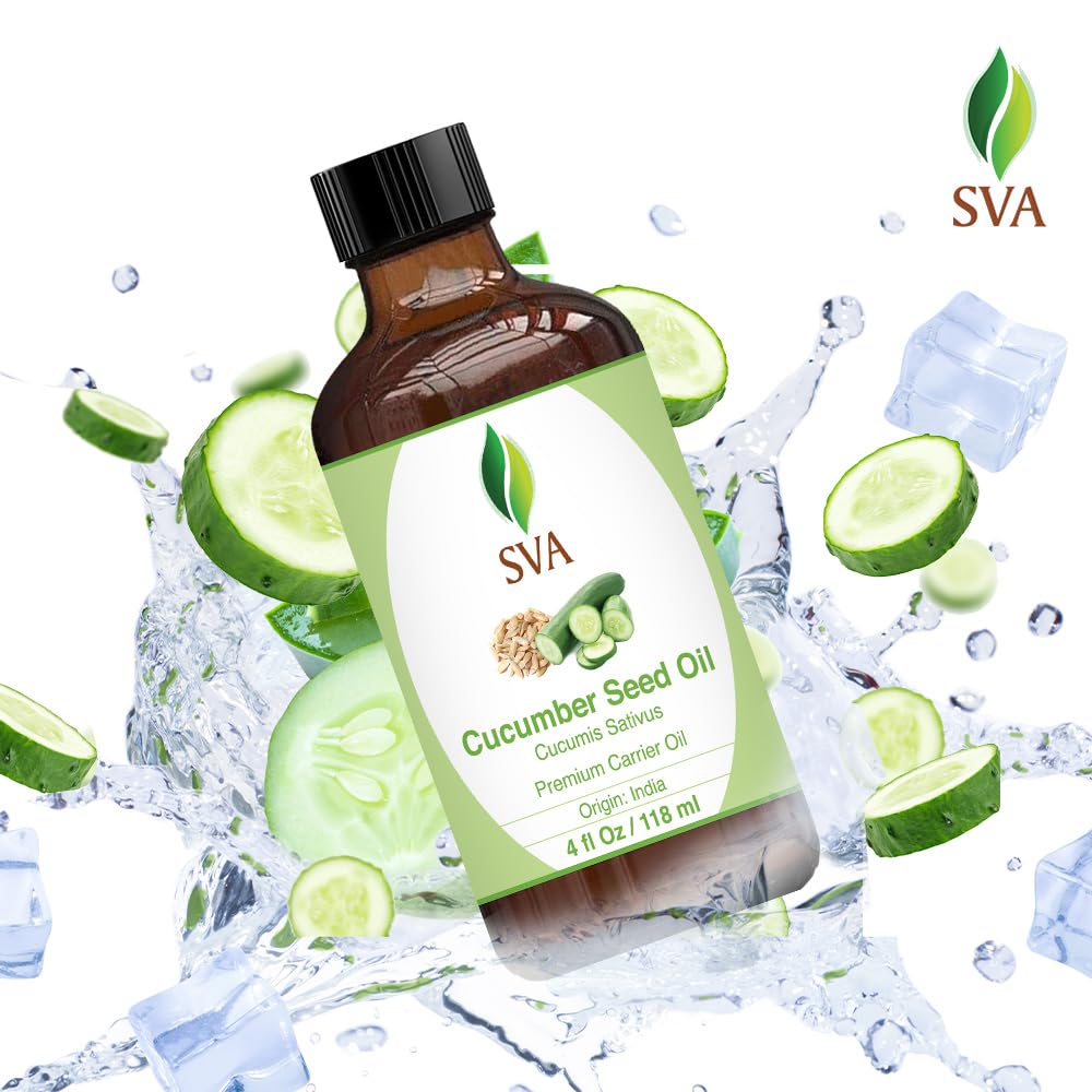SVA Cucumber Seed Oil - 4 Fl Oz – 100% Natural Cold Pressed Cucumber Oil - for Face, Skin Care, Hair Care, Scalp Massage & Body Massage – Carrier Oil with Dropper