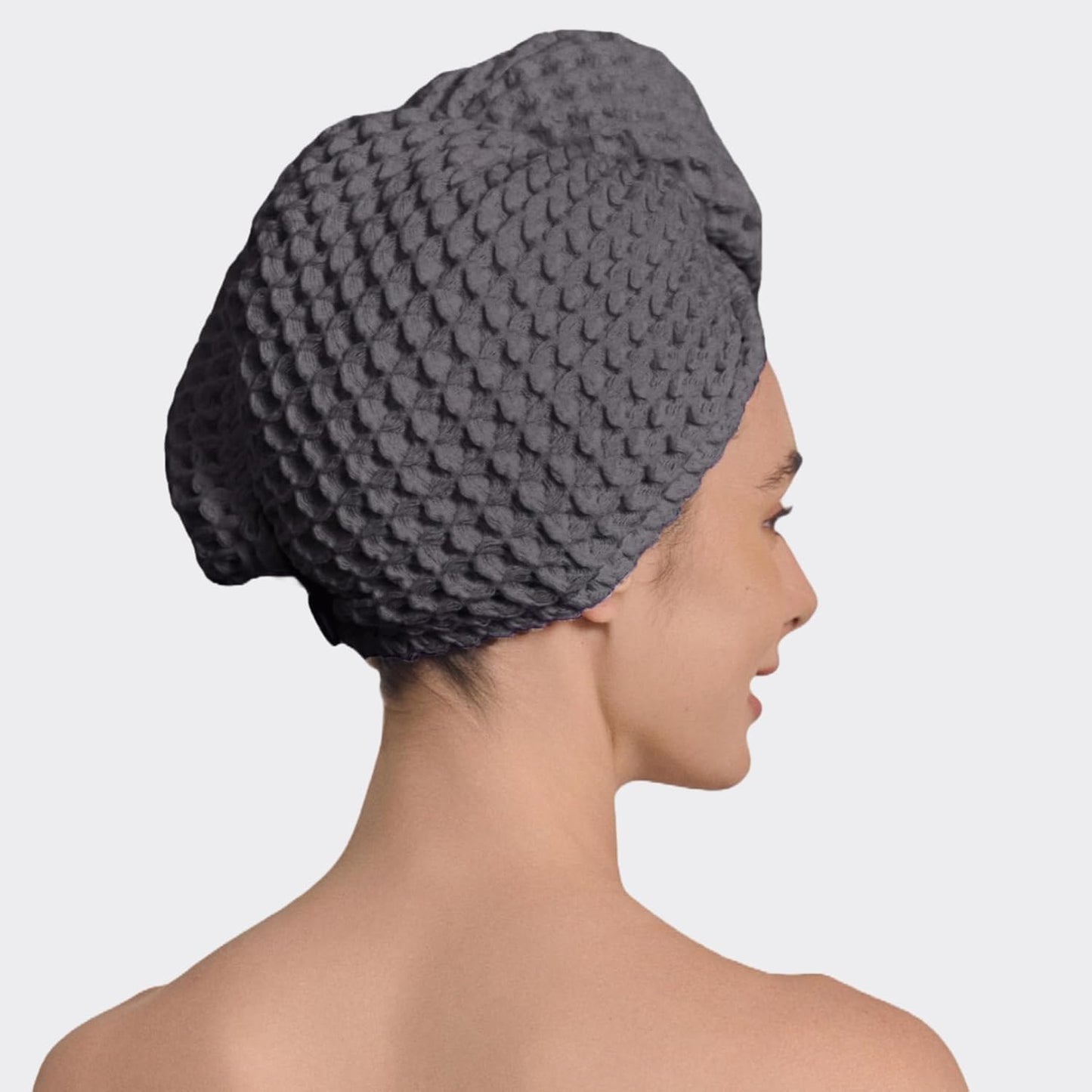 Hair Towel | 100% Cotton Silk Hair-Drying Waffle Wrap Turban for Women, Ultra-Absorbent, Anti Frizz, Hair Damage Protection for Straight and Curly Hair (Smoke Grey, 1 Pack)