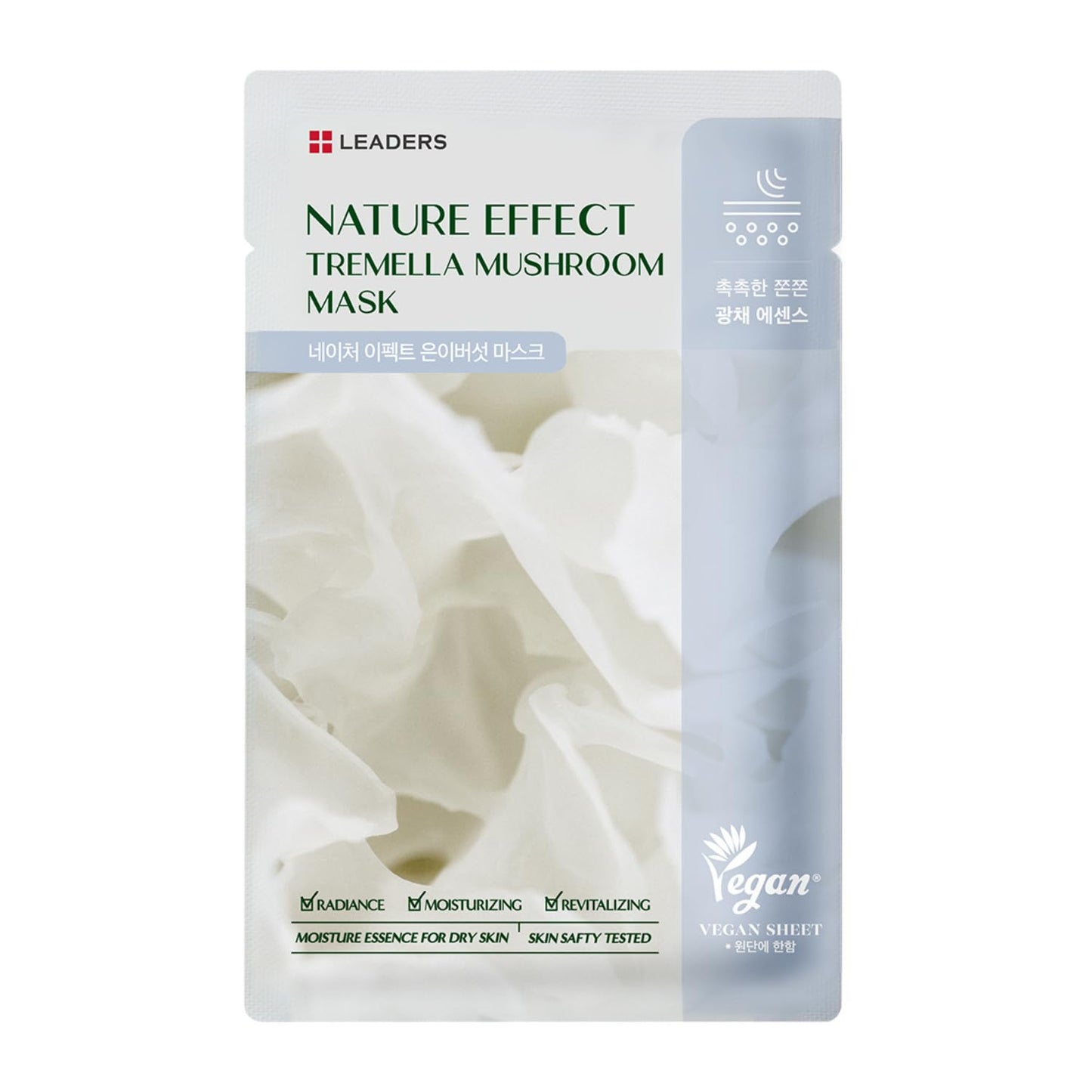 LEADERS Nature Effect Tremella Mushroom Mask - Hydrating & Elasticity Boosting Face Mask with Vegan Collagen, Moisturizing and Heals Dry Skin with Serum Content, Vegan Certified - 10 Sheets