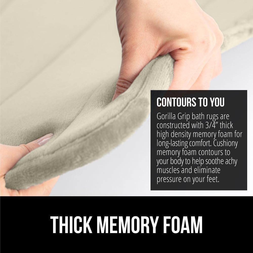 GORILLA GRIP Memory Foam Bath Mat, Soft Absorbent US Designed Bathroom Rug, Gripping Dots Machine Washable Bathmat, Cushioned Floor Mats, Shower Sink Rugs Room Décor Accessories, 42x24 Champagne