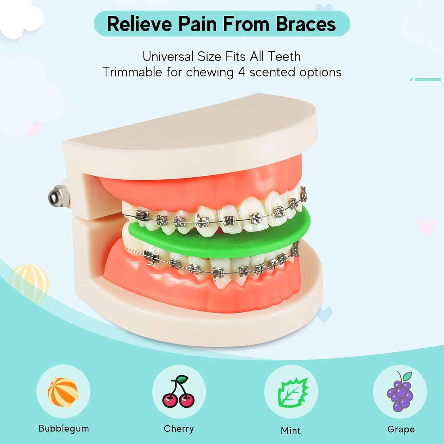 Bite Wafers for Orthodontic Braces - Therapy Wafer Latax Free, Relieve Pain from Braces, Teeth Pain Relief Chewies, Night Mouth Guard Alternative (Bubble Gum, 10 Pcs)
