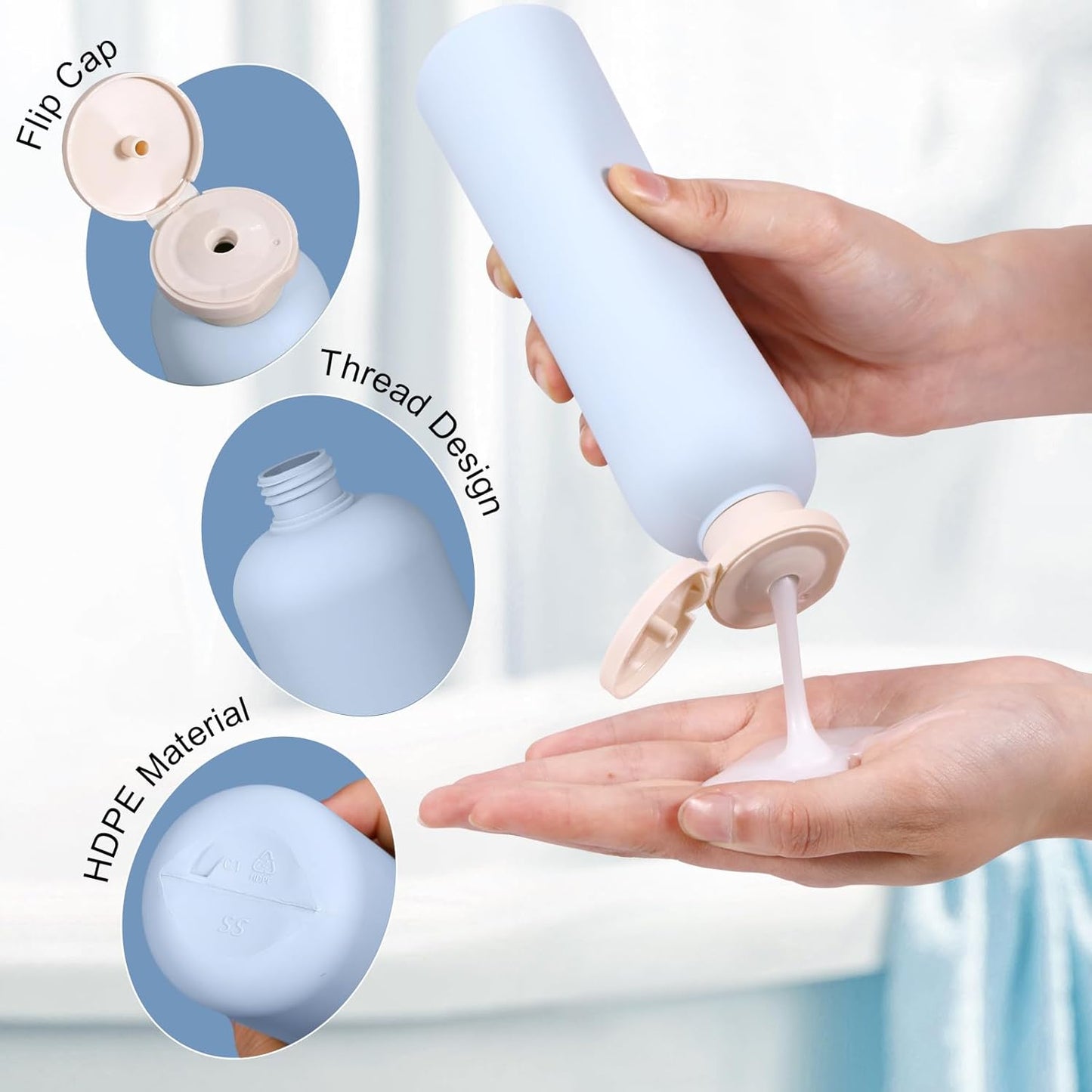 8.8oz Travel Essentials Shampoo Bottles for Toiletries,Empty Plastic Squeeze Bottles with Flip Cap for Toiletries Travel Size Shampoo and Conditioner (3 pack, bule)