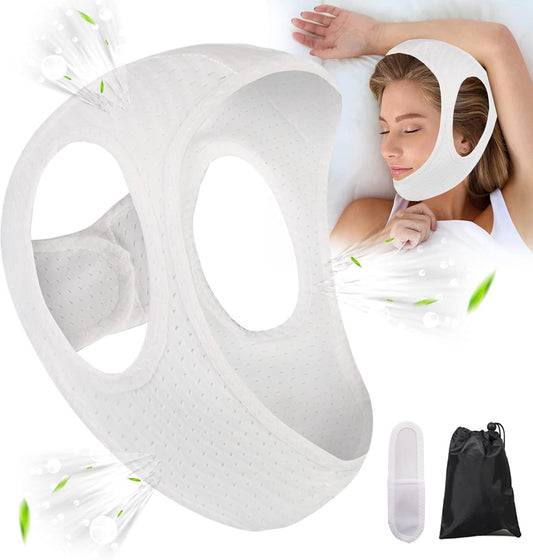 Chin Strap for Cpap Users Anti Snoring Devices - Forzacx Breathable Cpap Chin Strap Snoring Solution, Soft Non-Stick Hair Snore Stopper, Elastic Easy to Wear - White