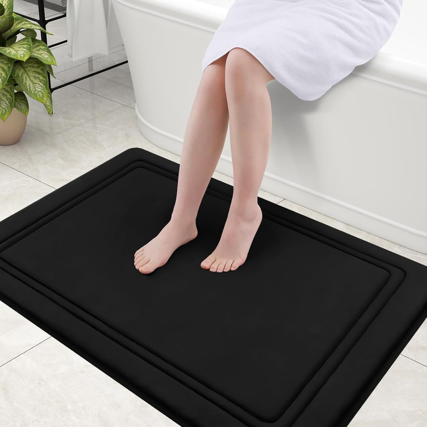 Grandaily Memory Foam Bath Mat Rug 40x32, Ultra Soft, Non-Slip and Absorbent Bathroom Rugs, Machine Wash Dry, Comfortable Bath Carpet for Bathroom Floor, Tub and Shower, Black