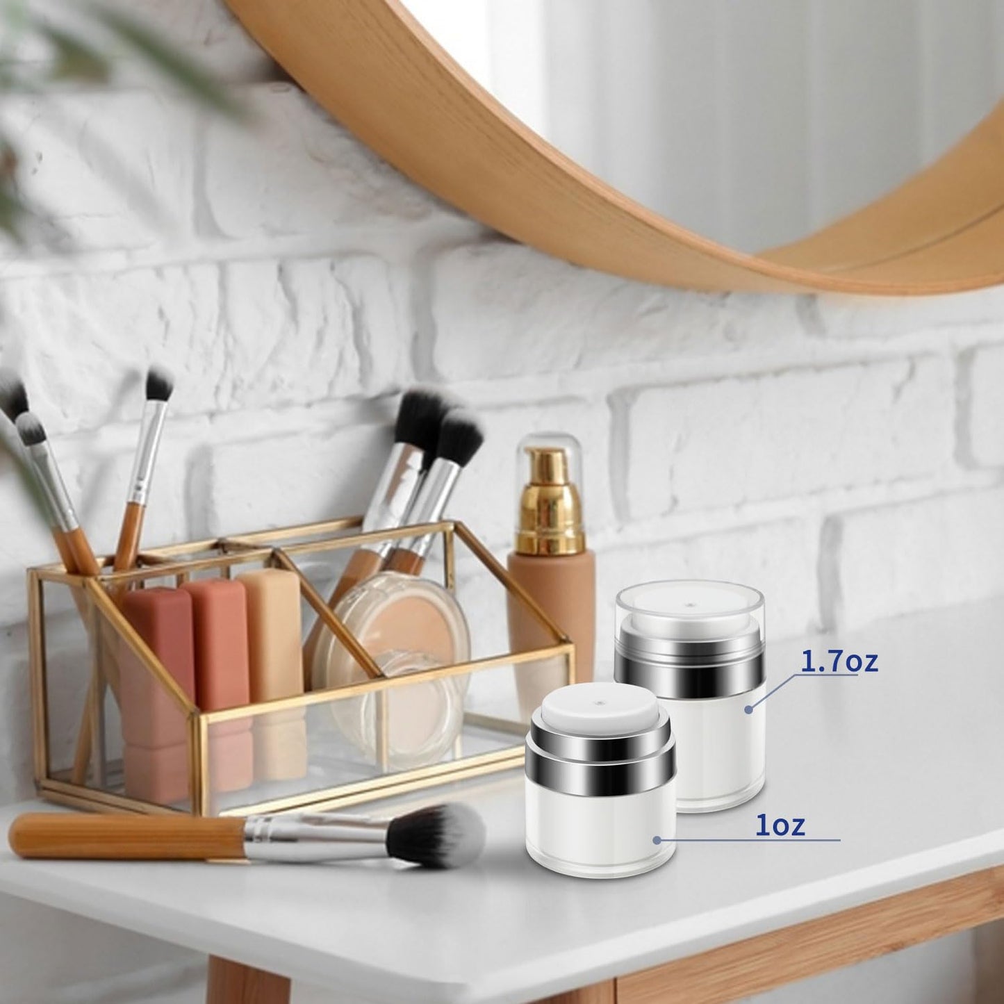 4 Pcs Airless Pump Jar, Refillable Cream Jar Vacuum Bottle Travel Size Empty Container for Cream and Lotion(2 x 1.7oz, 2 x 1oz)