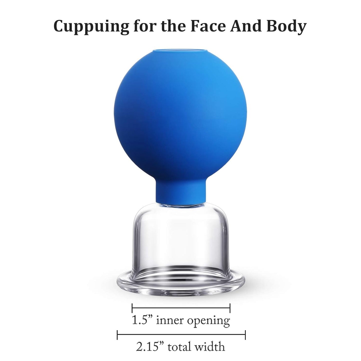 Nuanchu Facial Cupping Cup Blue Glass Face Cup Silicone Cupping Massage Vacuum Suction Mug for Body Face Leg Arm Back Shoulder Muscle and Joint Pain(1.5 Inch Diameter)