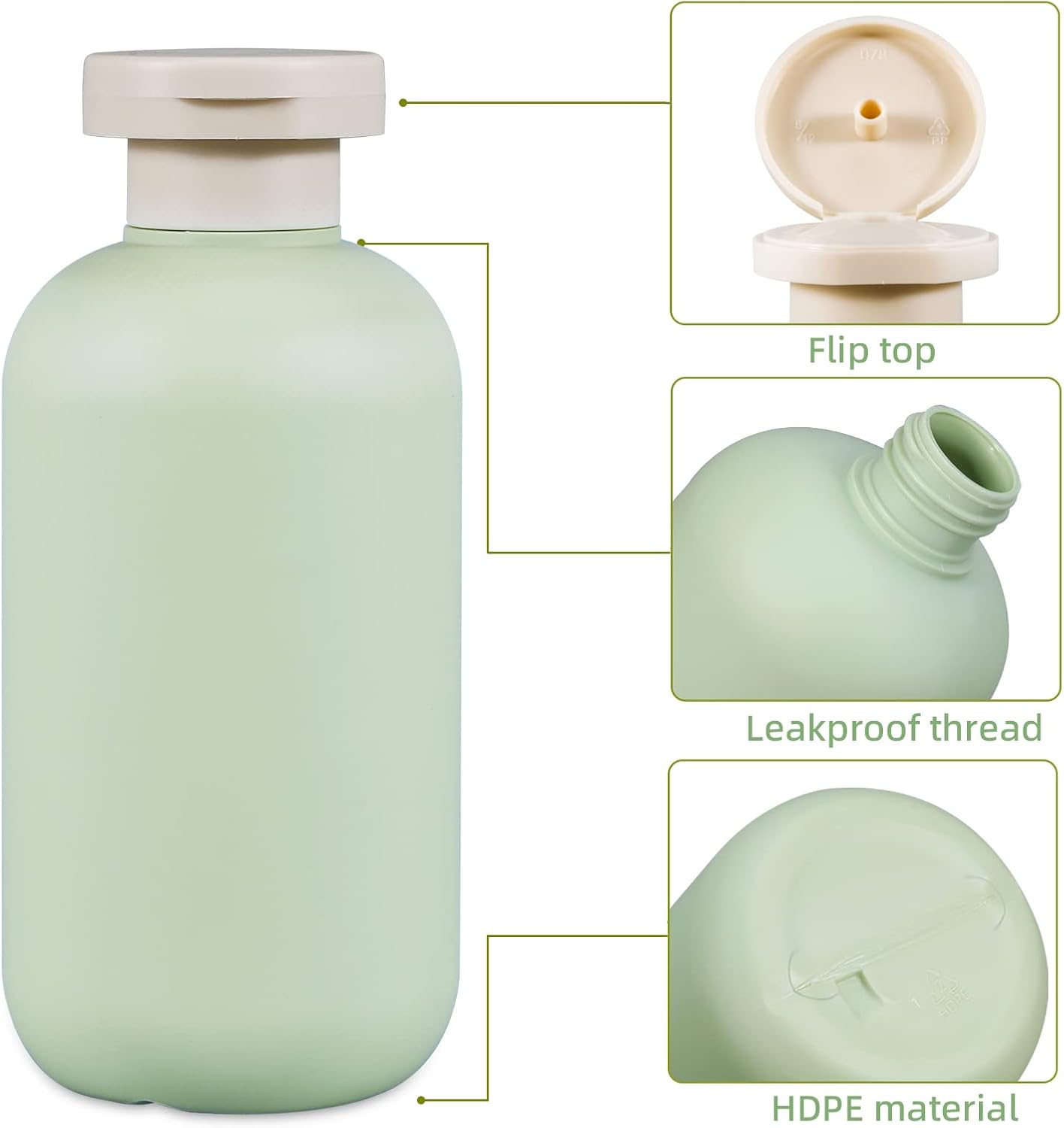 6.8oz Squeeze Bottles with Flip Cap, Refillable Plastic Travel Bottles for Creams, Lotion, Shampoo, Conditioner (2 Pcs)