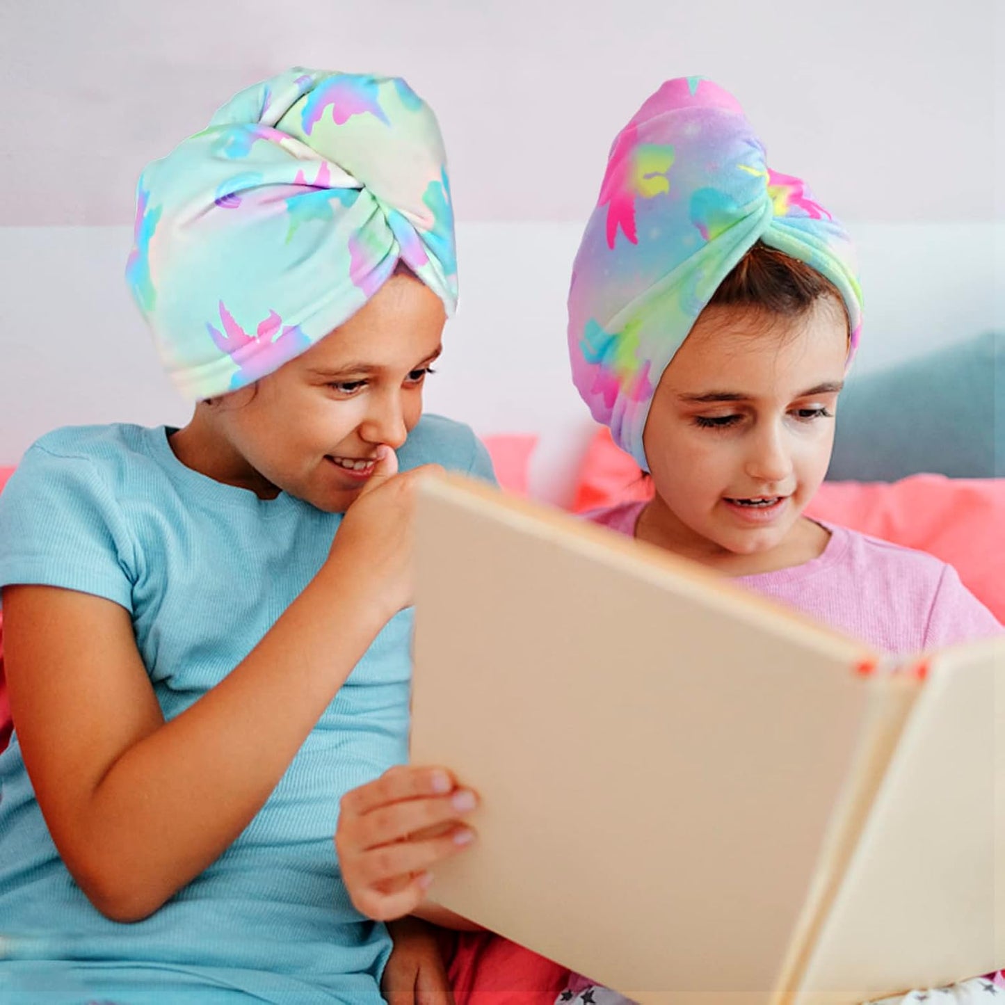 ELLEWIN Microfiber Hair Towel Wrap for Kids Girls 2 Pack Hair Turban Drying for Women Gifts Set Absorbent Quick Dry Twisty Anti Frizz Towel for Curly Long Thick Hair