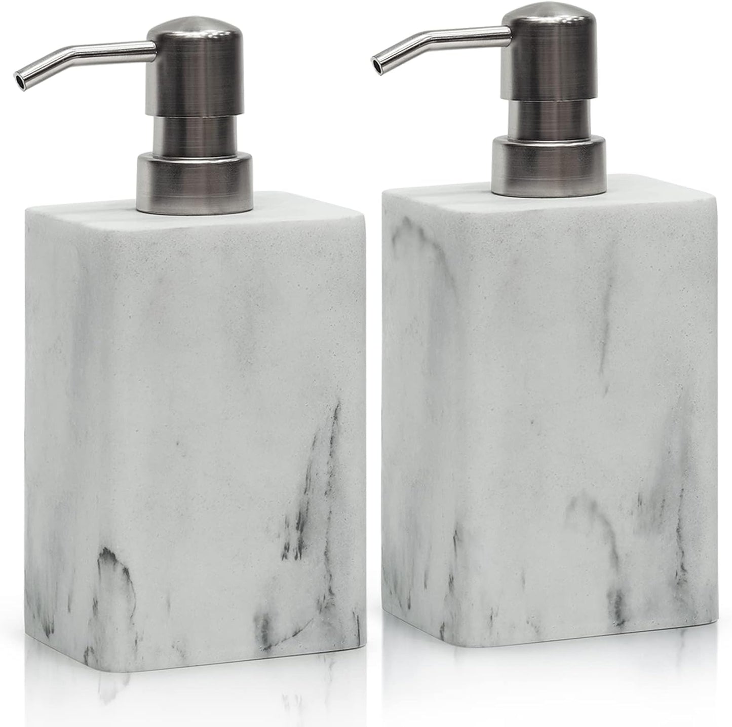 15Oz White Marble Style Resin Soap Dispenser Set of 2,Suanti Hand and Dish Soap Dispenser for Bathroom Counter&Kitchen Sink Decor,Refillable Soap Bottle with Easy-Press Pump for Liquid Soap or Lotion
