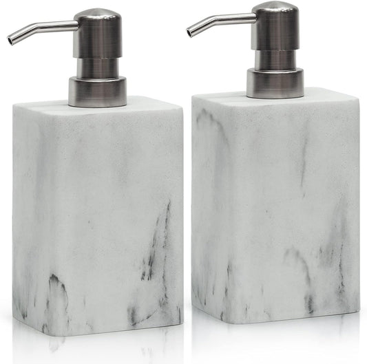 15Oz White Marble Style Resin Soap Dispenser Set of 2,Suanti Hand and Dish Soap Dispenser for Bathroom Counter&Kitchen Sink Decor,Refillable Soap Bottle with Easy-Press Pump for Liquid Soap or Lotion