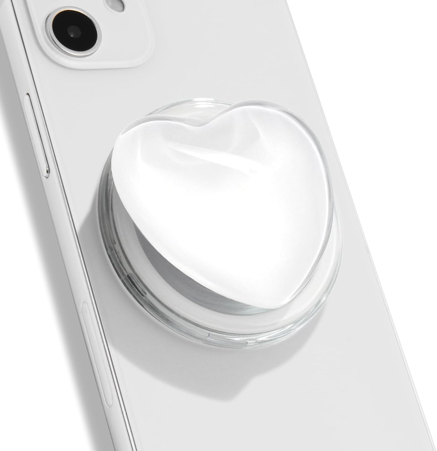 OnTheGrip Compatible with Magsafe Magnetic Cute Glass Heart Design Collapsible Mobile Phone Grip Stand Holder for Smartphone Tablet Cell Phone Accessory (White)