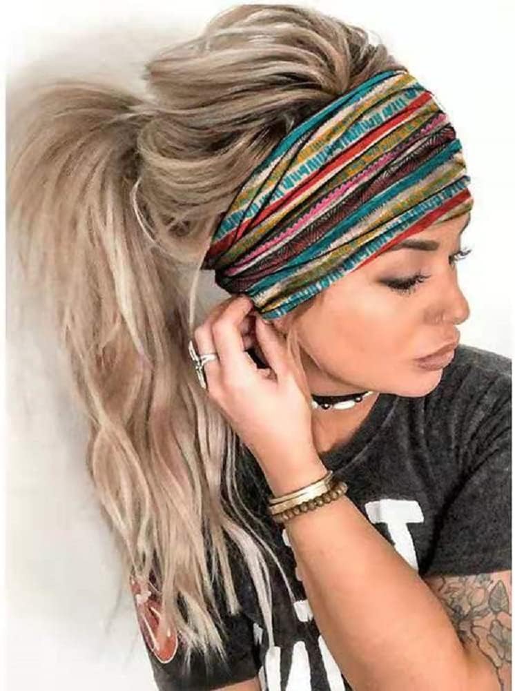 K-Elewon 3 Pack Women Wide Elastic Head Wrap Headband Sports yoga Hair Band