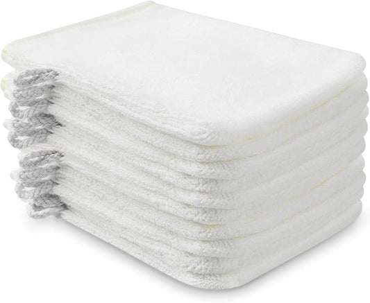 PHOGARY 10 Pack Microfiber Body Wash Mitts, Soft Face Mitten, Bath Spa Cloth, Reusable Makeup Remover Mitt Gloves, European Style Wash Cloth, 6×8 inch (White)