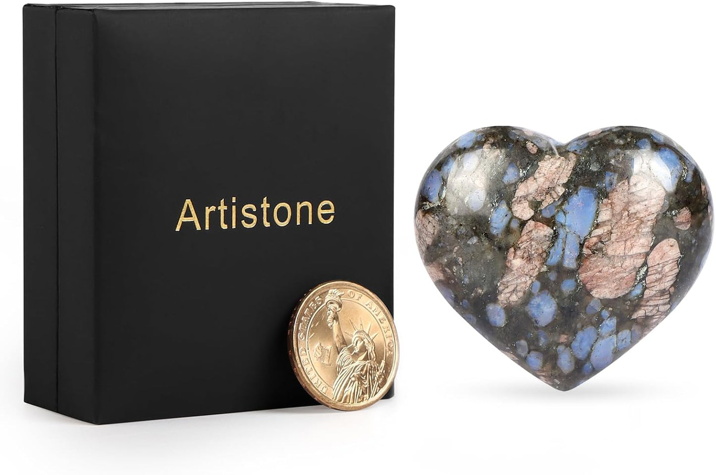 Artistone 2 Inch Glaucophane Stone Crystal Heart Healing Crystals Heart Stones Polished Pocket Love Gemstones Chakra Balancing Meditation Massage Gift