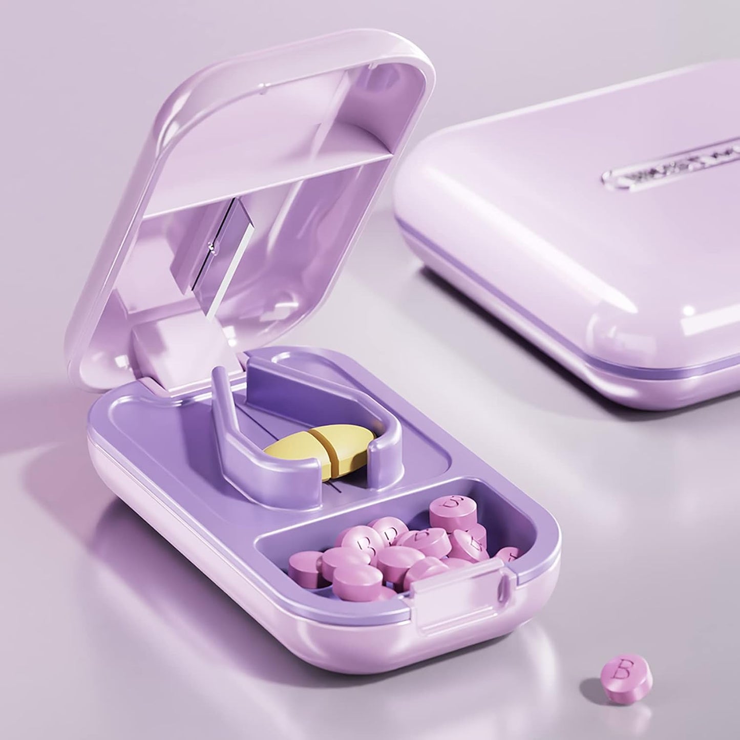 DUBSTAR Small Pill Cutter, Pill Cutter Splitter for Small and Tiny Pills, Portable Pretty Pill Cutters for Large Pills, Cuts Vitamins Tablets for Purse Pocket (Pill Cutter, Purple)