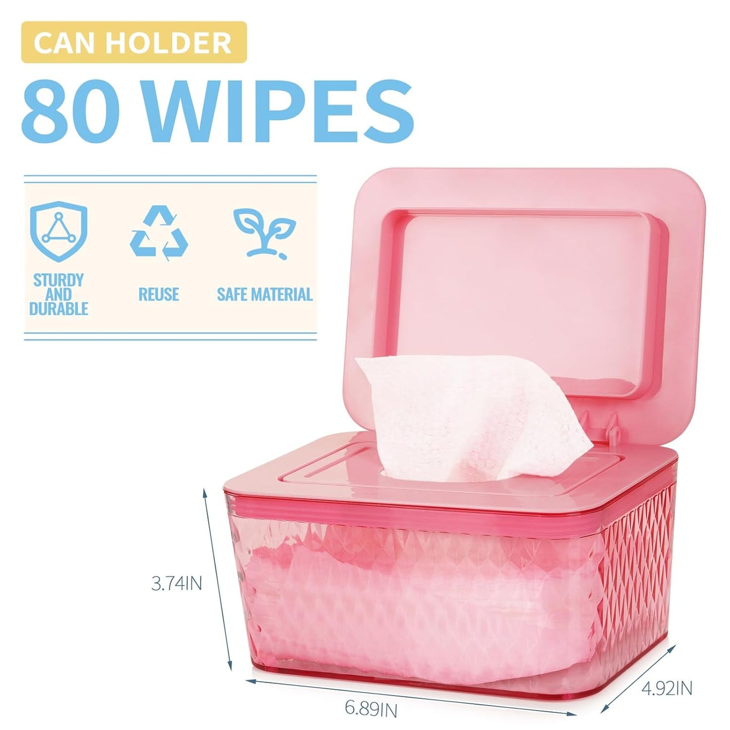 Wipes Dispenser, One-Handed Operation Wipe Holder for Baby & Adult, Seal-Designed Wipes Container for Bathroom Keep Diaper Wipes Fresh (2 Pack Pink)