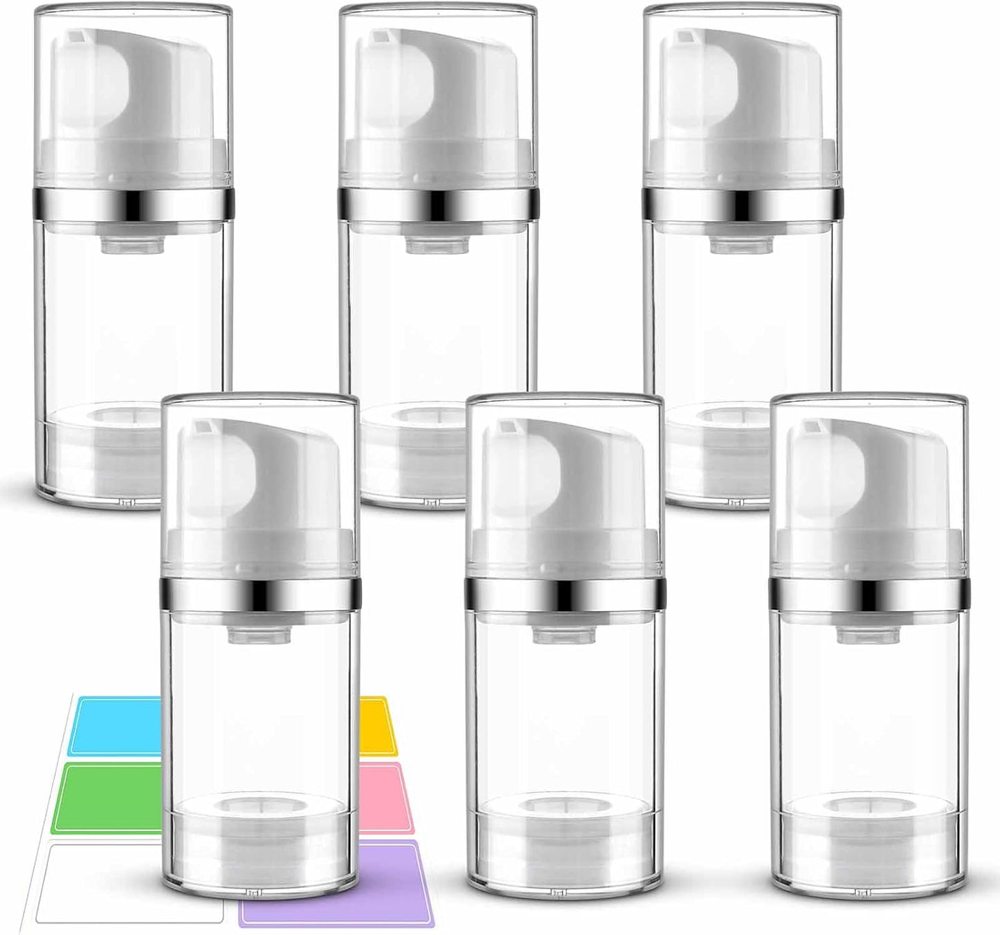 Cosywell Airless Pump Bottles 1.7oz/50ml 6 Pack Pump Bottle Dispenser Empty Moisturizer Airless Pump Jars Cosmetic Pump Container Travel Pump Bottles for Shampoo Lotion Cream(Clear)