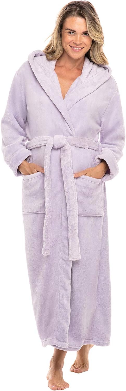 Alexander Del Rossa Womens Robe, Long Plush Bathrobe with Hood, Hooded Robes for Women Plus Size Bath Robe