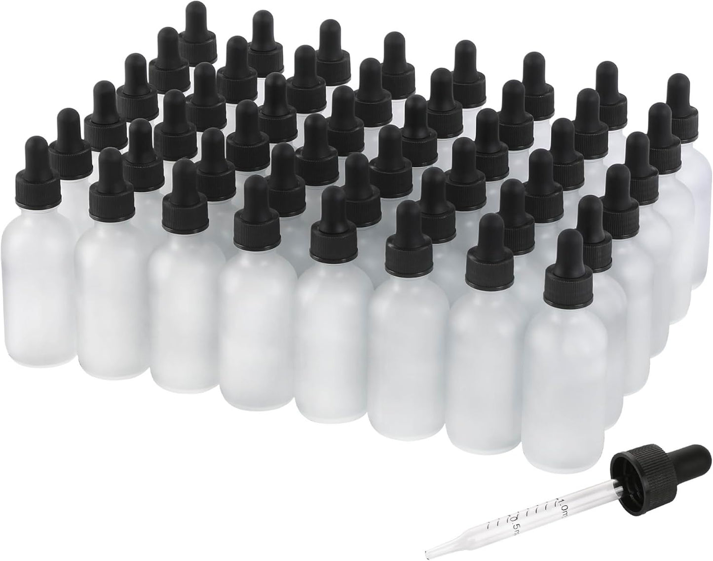 48 Pack, 2oz Glass Dropper Bottle, Preety Texture Tincture Bottles with Precise Scales Eye Droppe, for All Kinds Of Mixed Liquids,Leak-Proof Design for Easy Travel (Clear Frosted)