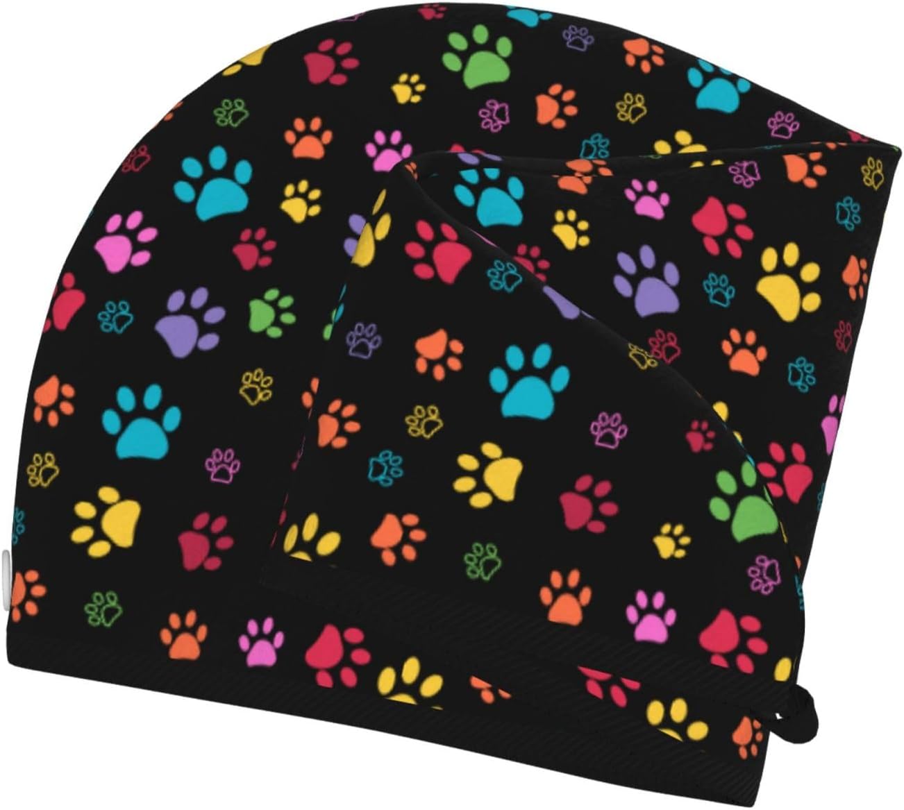 Colorful Paw Pattern Hair Towel Wrap Microfiber Fast Drying Hair Turban with Buttons for Women Drying Curly, Long & Thick Hair