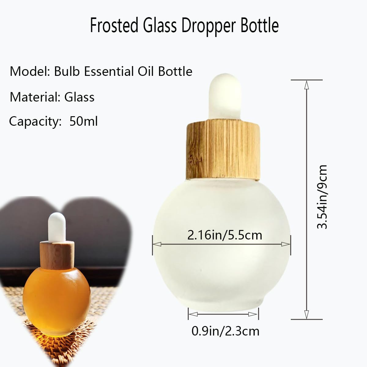 Frosted Glass Dropper Bottles 50ml Bulb Shape Essential Oil Dropper Bottle Perfume Dispenser Bottle with Small Funnel for Essential Oils, Perfume and Other DIY Liquids (2Pcs)