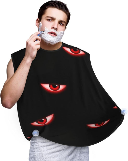 Waterproof Beard Trimming Bib, Non-Stick Hair Catcher for Men Shaving, Grooming Apron for Husband Dad, Evil Black Red Eyes Shave Bib