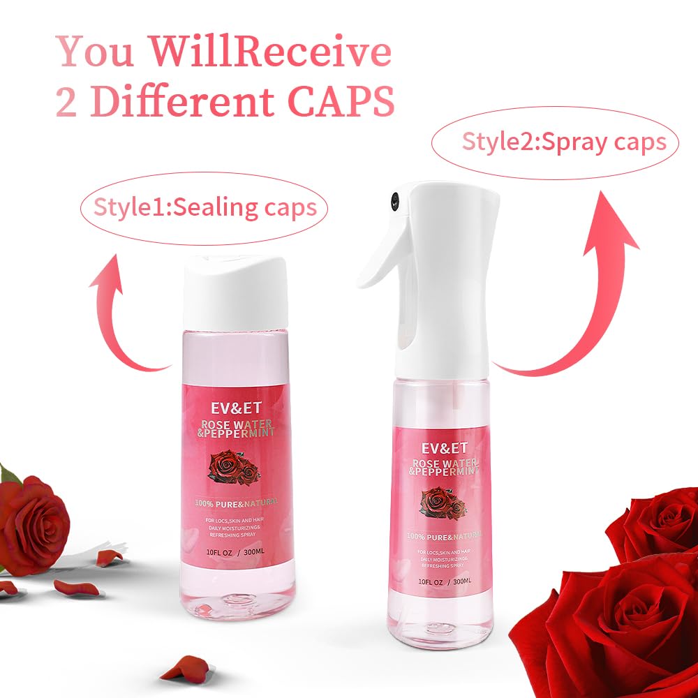 EV&ET Daily Moisturizing Refreshing Spray for Locs, Dreadlocks - Rose Water and Peppermint Hair Scalp Moisturizer, Dreadlock Spray - Natural Loc Care and Maintenance 10 Fl oz (10Fl oz)