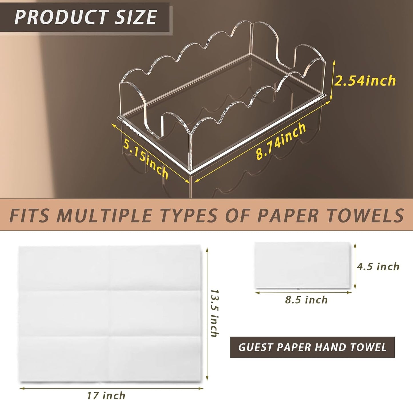 Napkin Holder for Table, Scalloped Acrylic Guest Towel Holder for Bathroom, Clear Waterproof Disposable Paper Hand Towels Lucite Tray for Kitchen Buffet Napkin Caddy for Home Restaurant Party