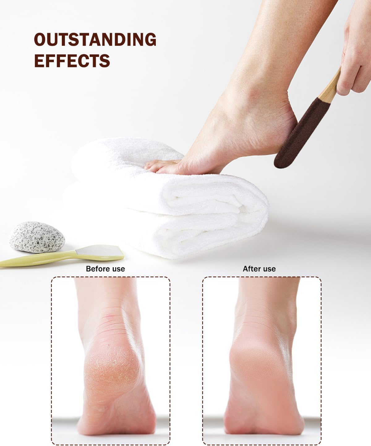 BEZOX Foot Pumice Stone Pedicure File(1 PCS) - Ergonomic Wooden Handle Foot File Callus Remover for Smoother Feet and Hands - Foot Scrubber, Heel Sander and Dead Skin Scraper - Brown