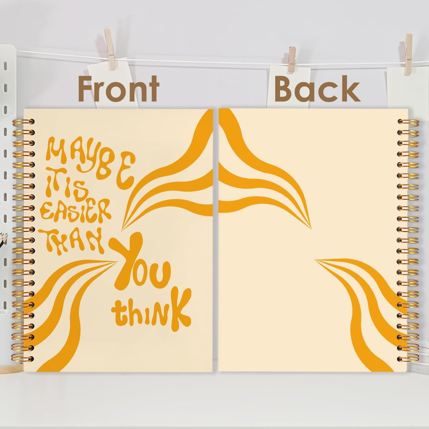 Abstract Orange Inspirational Spiral Journal Notebook 5.5x8.3in, Positive Affirmation Gifts, Maybe It Is Easier Than You Think Motivational Notebooks for Note Taking, Hardcover Notebook