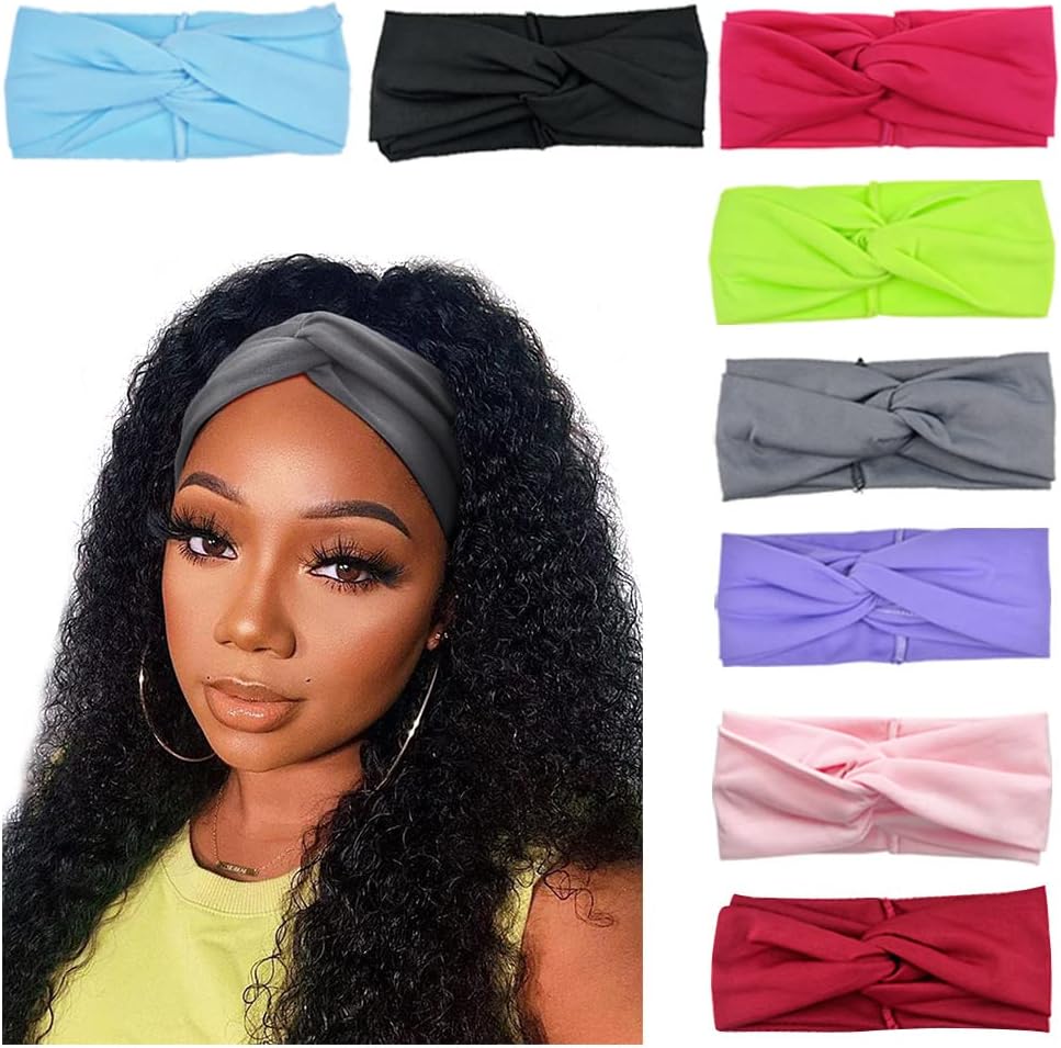 DRESHOW 8 Pack Headbands for Women Yoga Knotted Headbands Elastic Criss Cross Hair Accessories Sports Head Wrap Non Slip
