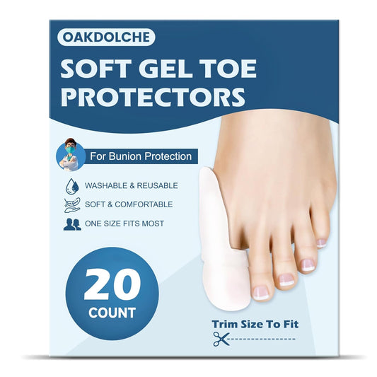 20 Count Bunion Pads & Toe Protector Set, 10P Toe + 10P Bunion Protectors, Soft Gel Toe Cap for Foot Pain Relief, Friction & Pressure Protection