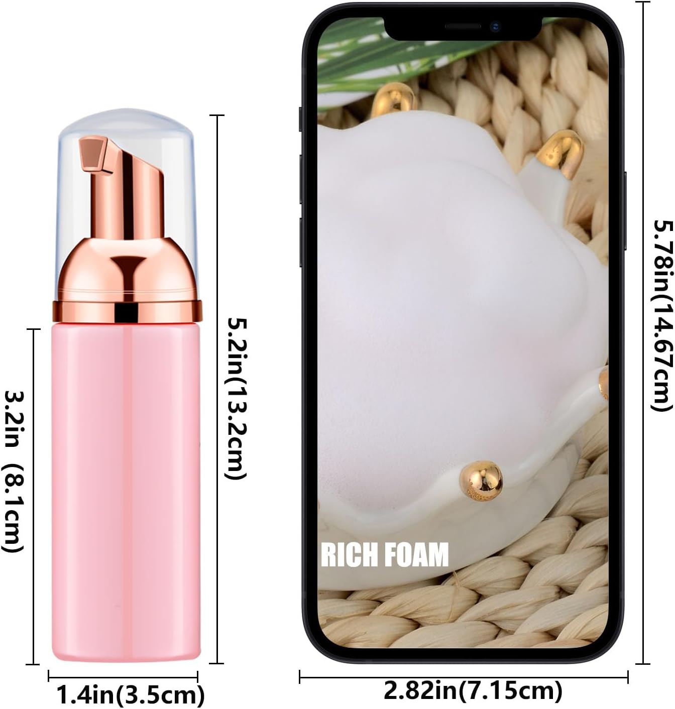 2 Oz Pink Foam Soap Bottle with Rose Gold Pump Empty Travel Foaming Dispenser for Hand Soap,Lash Shampoo,Body Wash(12 PCS)