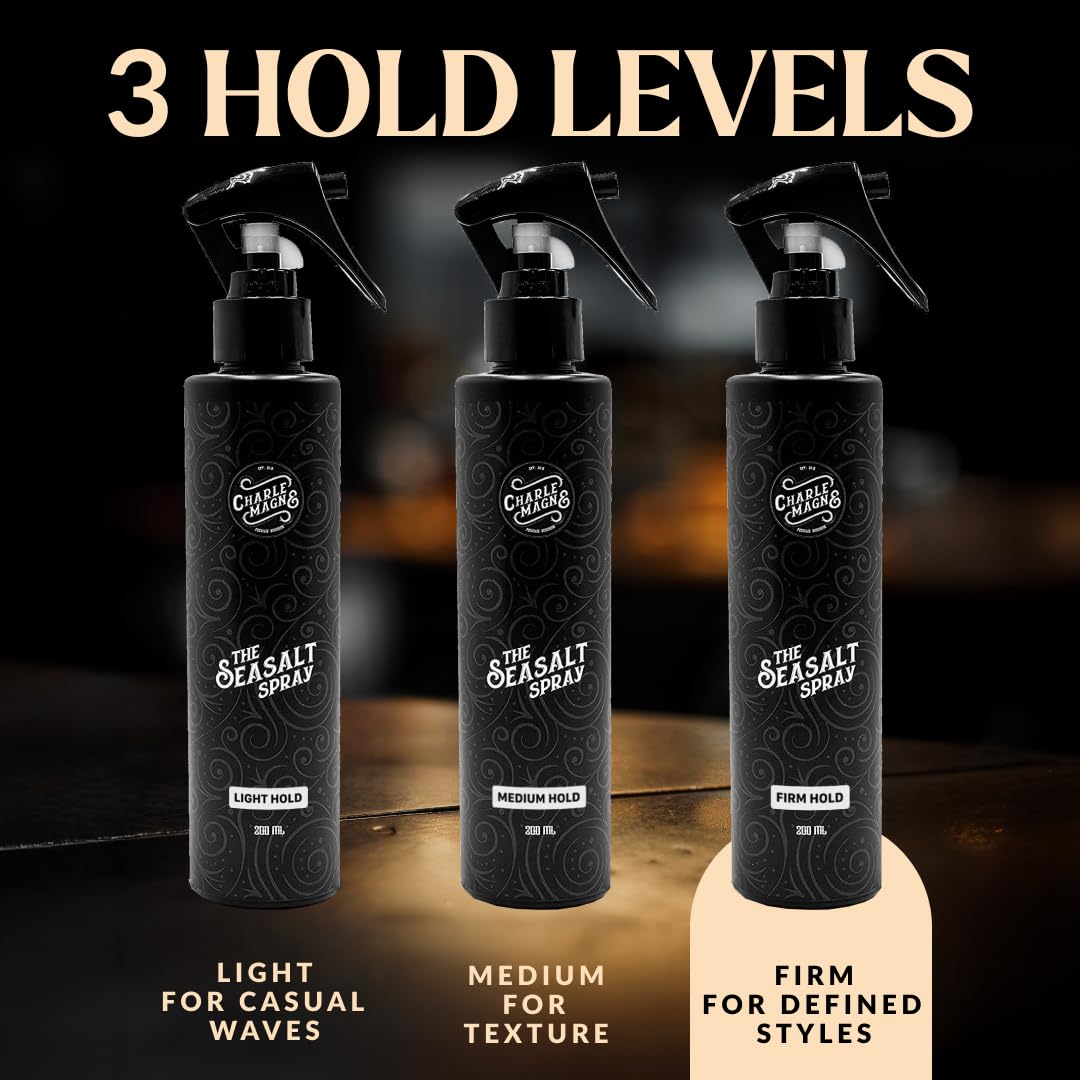 Charlemagne Sea Salt Hair Spray - 6.76 fl oz, Pack of 1, Mediterranean Breeze - Firm Hold & Volume Boost Sea Salt Spray for Men - Heat Protection - Matte Finish Tousled Beach Hair