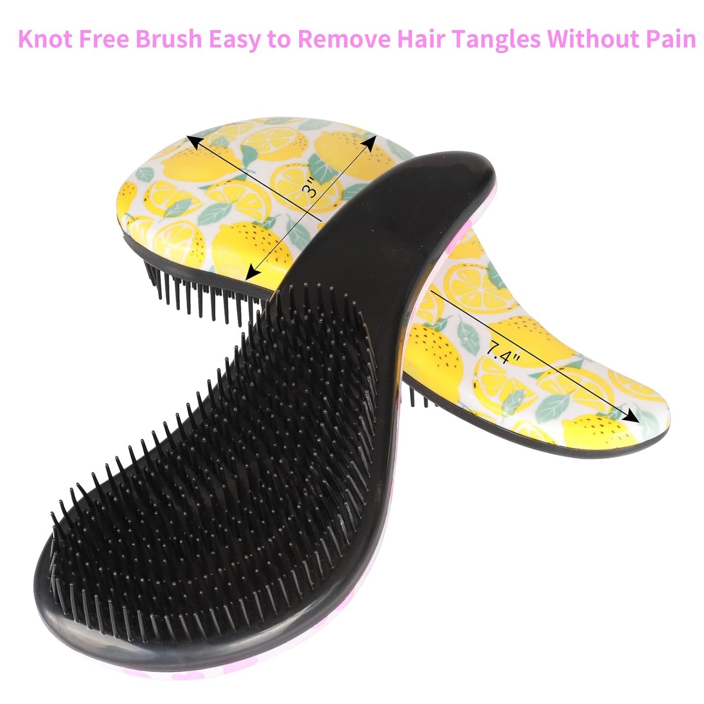 79STYLE 3pcs Detangler Brush Set - Tangle-Free Hair Brush for Kids, Toddlers, Girls & Boys with Curly Hair (7.4 Inch - Lemon)