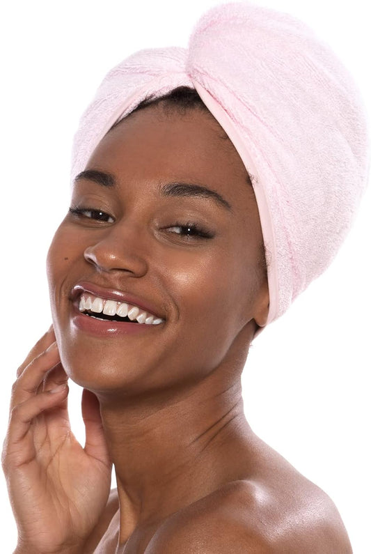 Texere Women's Viscose from Bamboo and Cotton Terry Hair Towel - Lightweight, Absorbent Fast Drying Hair Wrap for Anti Frizz and Anti Breakage (Tya, Barely Pink, U)