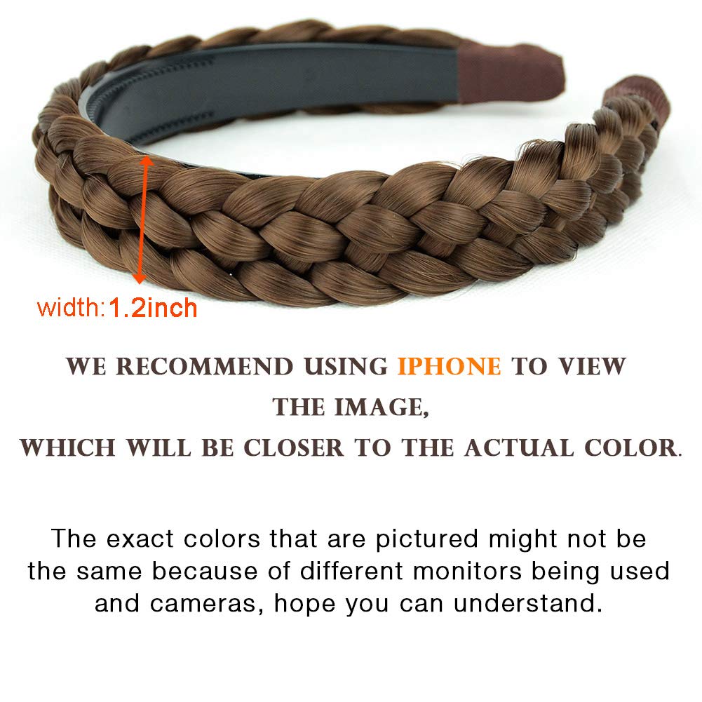 DIGUAN Width 1.5 inches Synthetic Hair Plaited Headband Braid With Teeth Hair Band Accessories for Women Girl(W-Medium Brown)