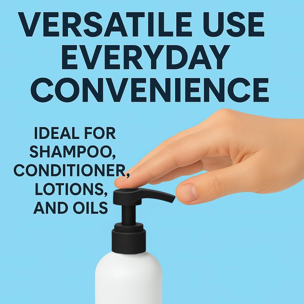 Universal Shampoo/Conditioner Dispenser Pump for Bottles, Leak Proof, Pump Top (Black - Pack of 4)