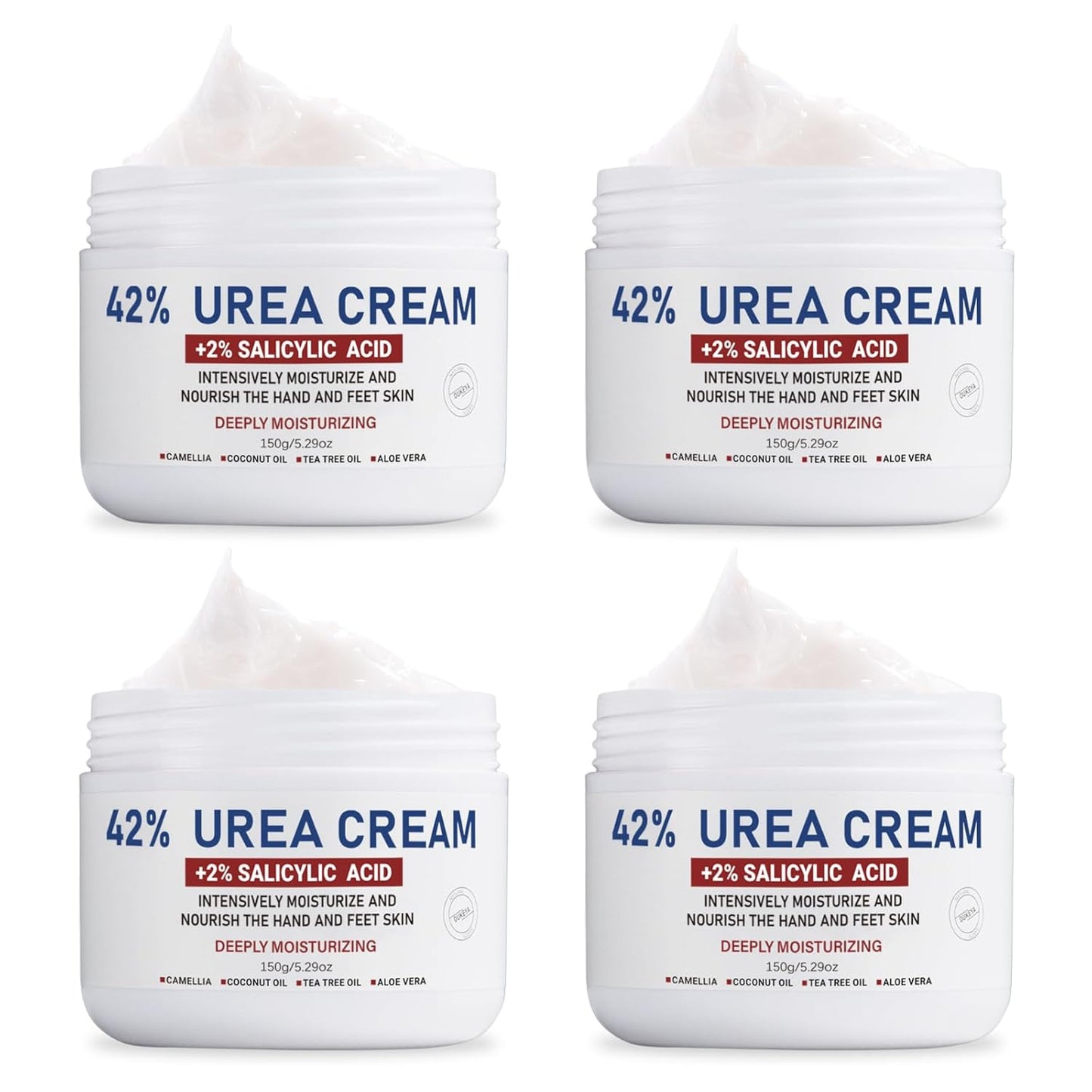 OUKEYA Urea Cream 42% plus Salicylic Acid 2% Net 5.29 Oz for Dry Cracked Feet,Heels,Knees,Elbows,Hands Repair Treatment Moisturizes and Removes Corns,Calluses,Dead Skin,and Softens Toenails Pack of 4