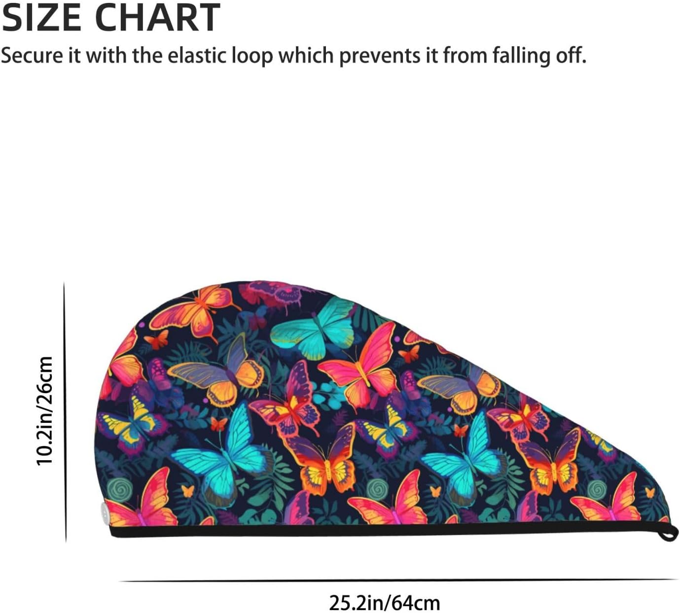 Butterfly Hair Towel Wrap Microfiber Fast Drying Hair Turban with Buttons for Women Drying Curly, Long & Thick Hair