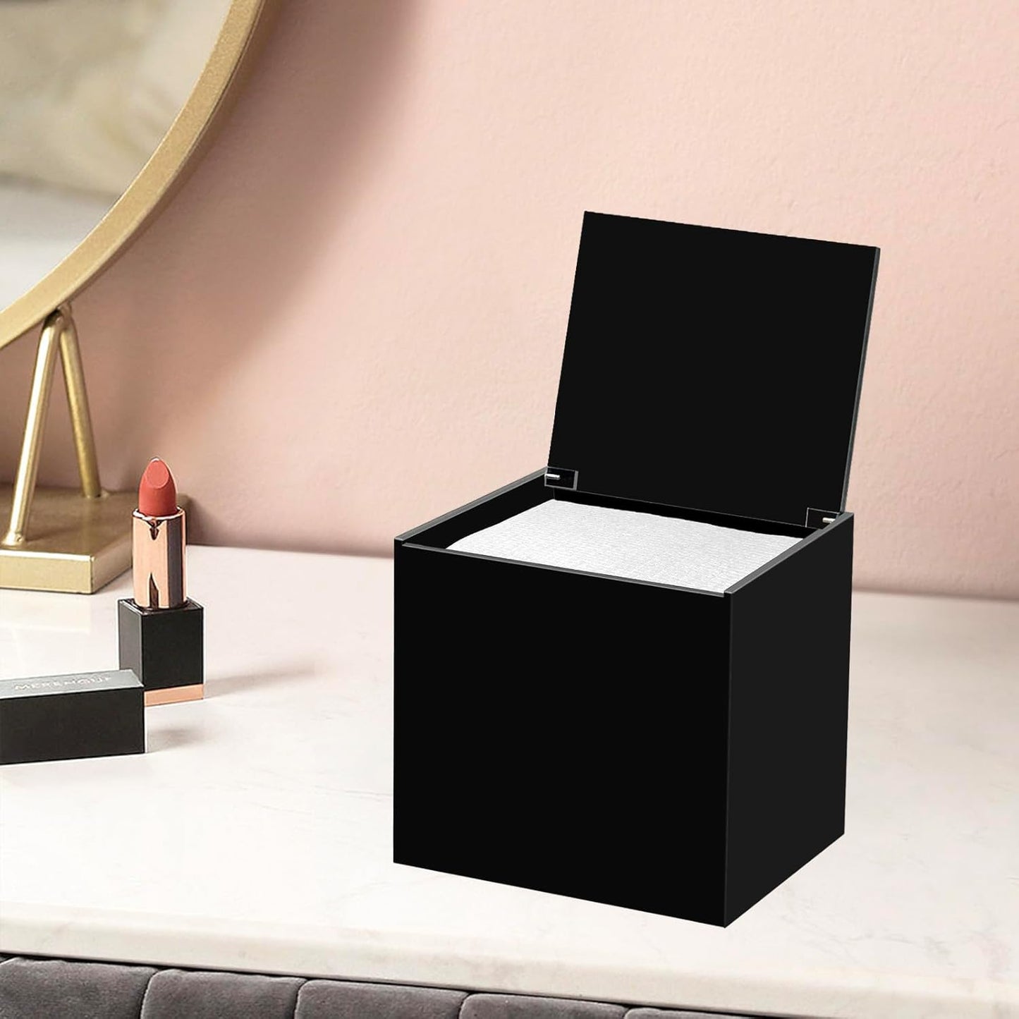 Face Towelettes Disposable Holder, Disposable Face Towel Container Acrylic, Facial Towels Storage Box, Black