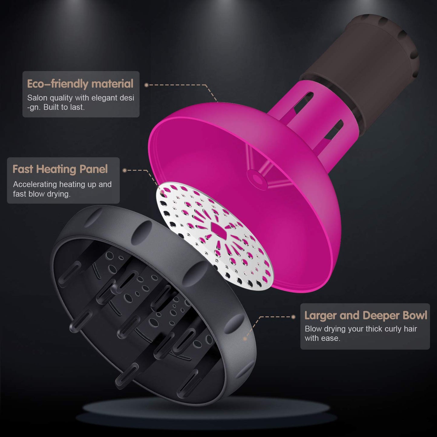 Segbeauty Hair Diffuser Adjustable Air Flow, Professional Deep Bowl Diffuser Attachment for Wavy Natural Thick Curly, Salon Frizz-free Fast Blow Dry Diffuser Attachment with 1.57-1.97in Nozzle (Red)