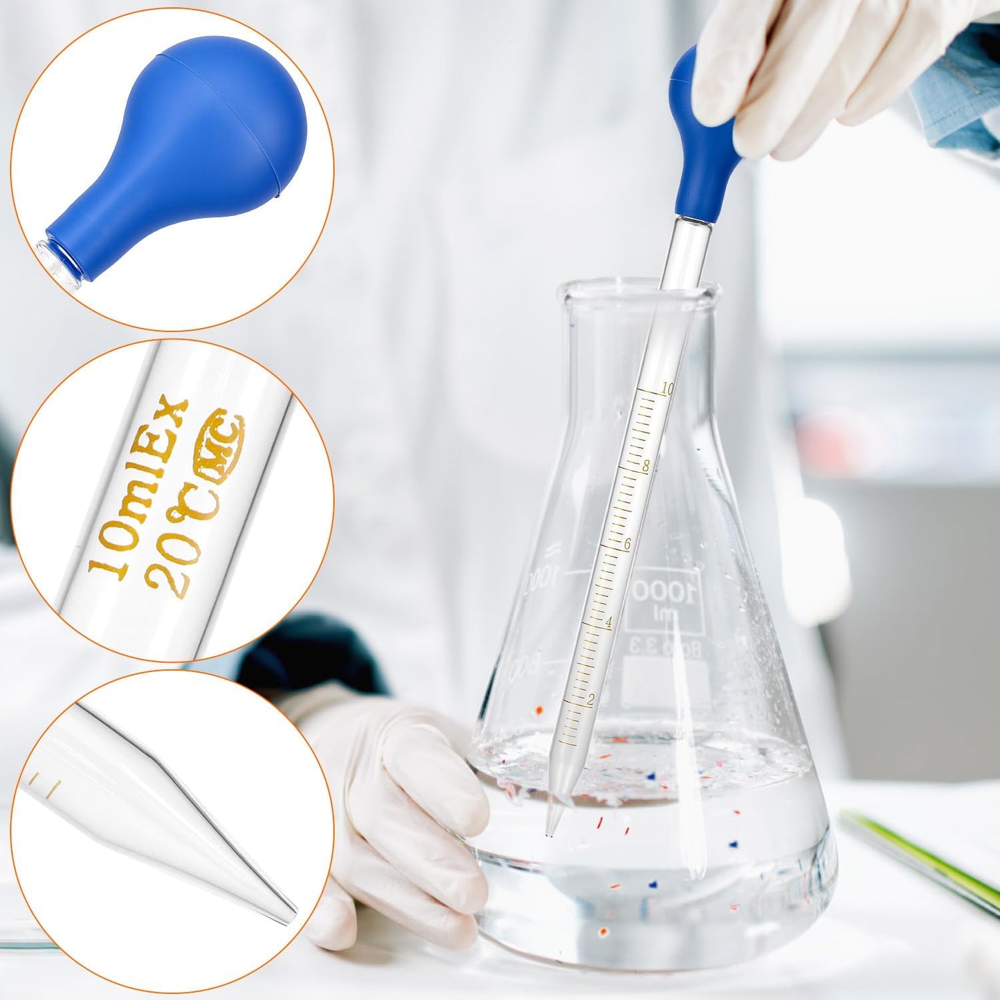 QWORK Glass Droppers Pipettes Graduated Lab Dropper Set, 10 ml Capacity with Large Rubber Caps Glass Liquid Pipette