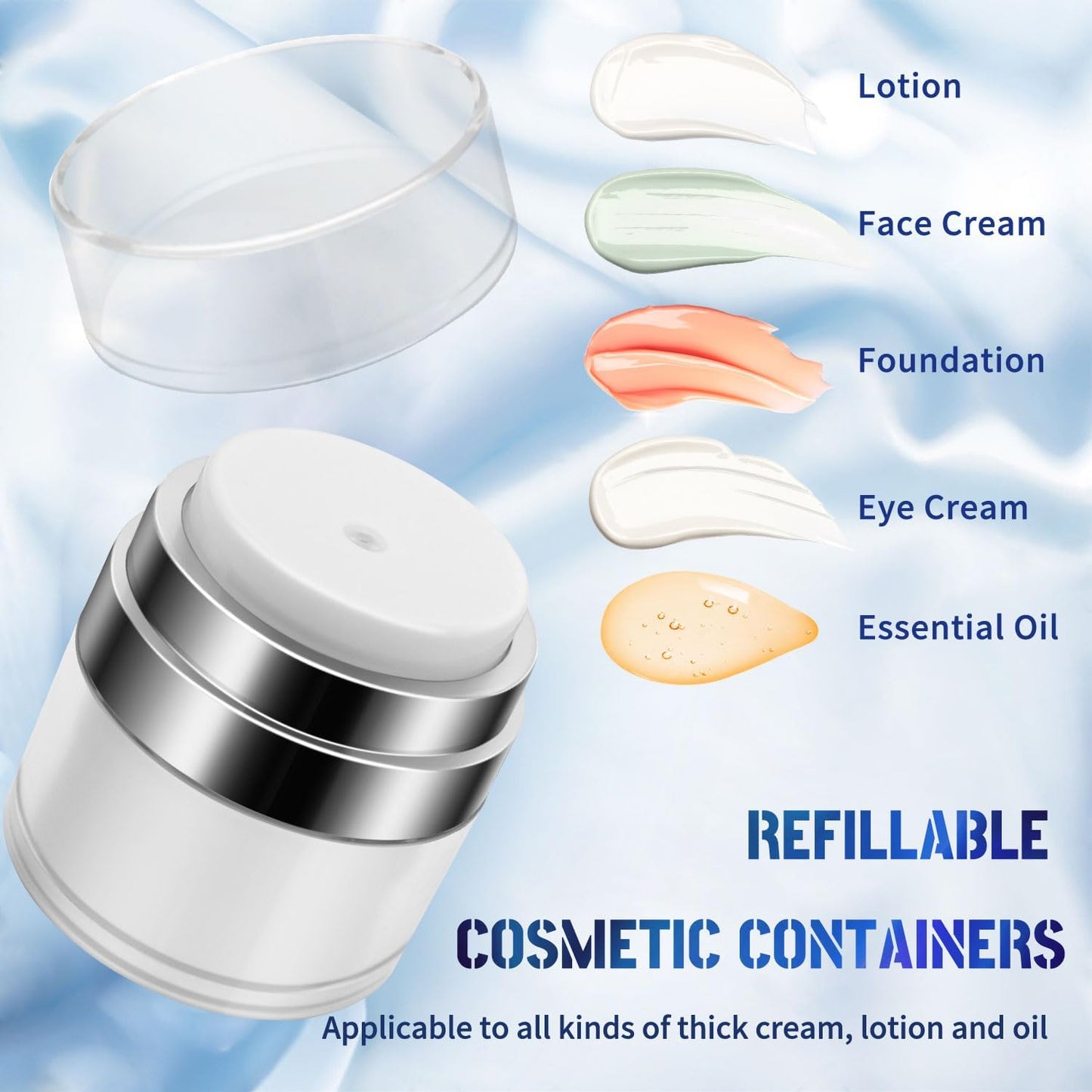 2 Pcs Airless Pump Jar, Refillable Cream Jar Vacuum Bottle Travel Size Empty Container for Cream and Lotion (2 x 1.7oz)