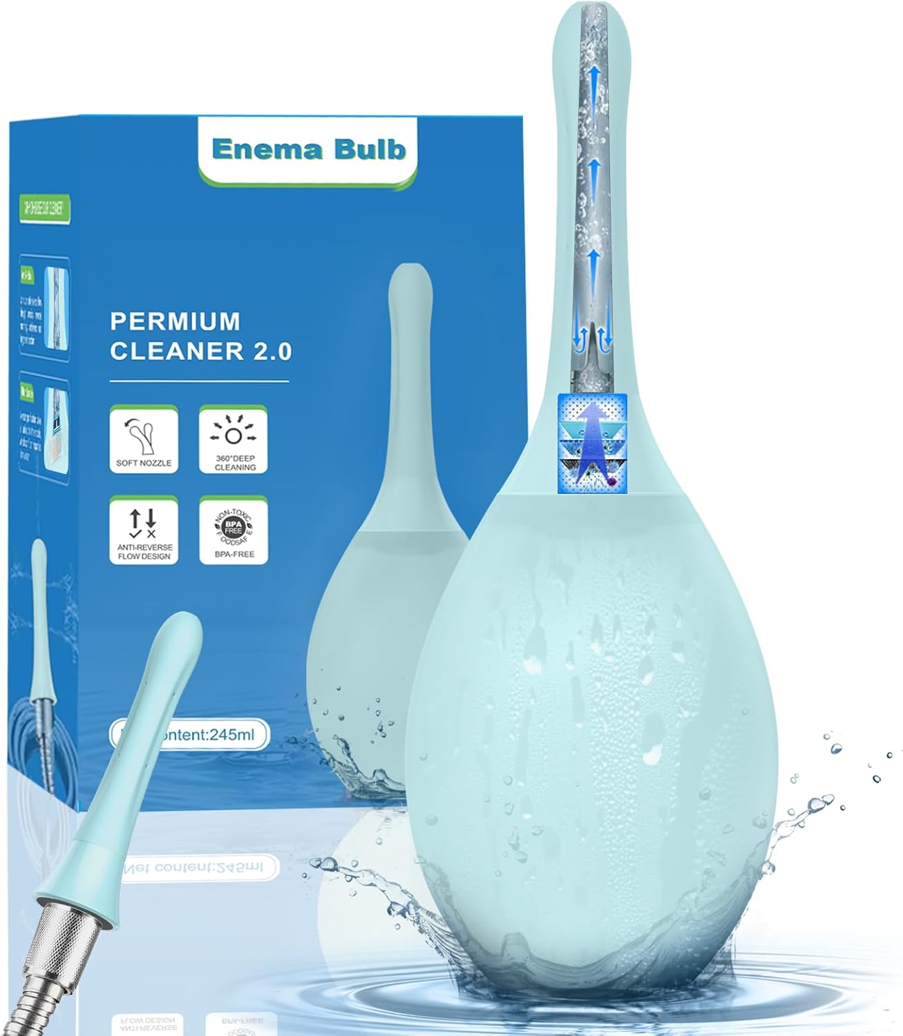 Enemas Anal Douches Anti Backflow-Enema Bulb and Anal Cleaner for Men & Women, Reusable Douche Bottle for Women – Shower-Compatible Butthole Cleaner for Men, Easy to Use & Travel Friendly,Light Blue