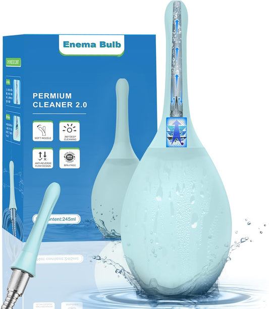 Enemas Anal Douches Anti Backflow-Enema Bulb and Anal Cleaner for Men & Women, Reusable Douche Bottle for Women – Shower-Compatible Butthole Cleaner for Men, Easy to Use & Travel Friendly,Light Blue